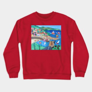 Naive painting of Mousehole Harbour Crewneck Sweatshirt